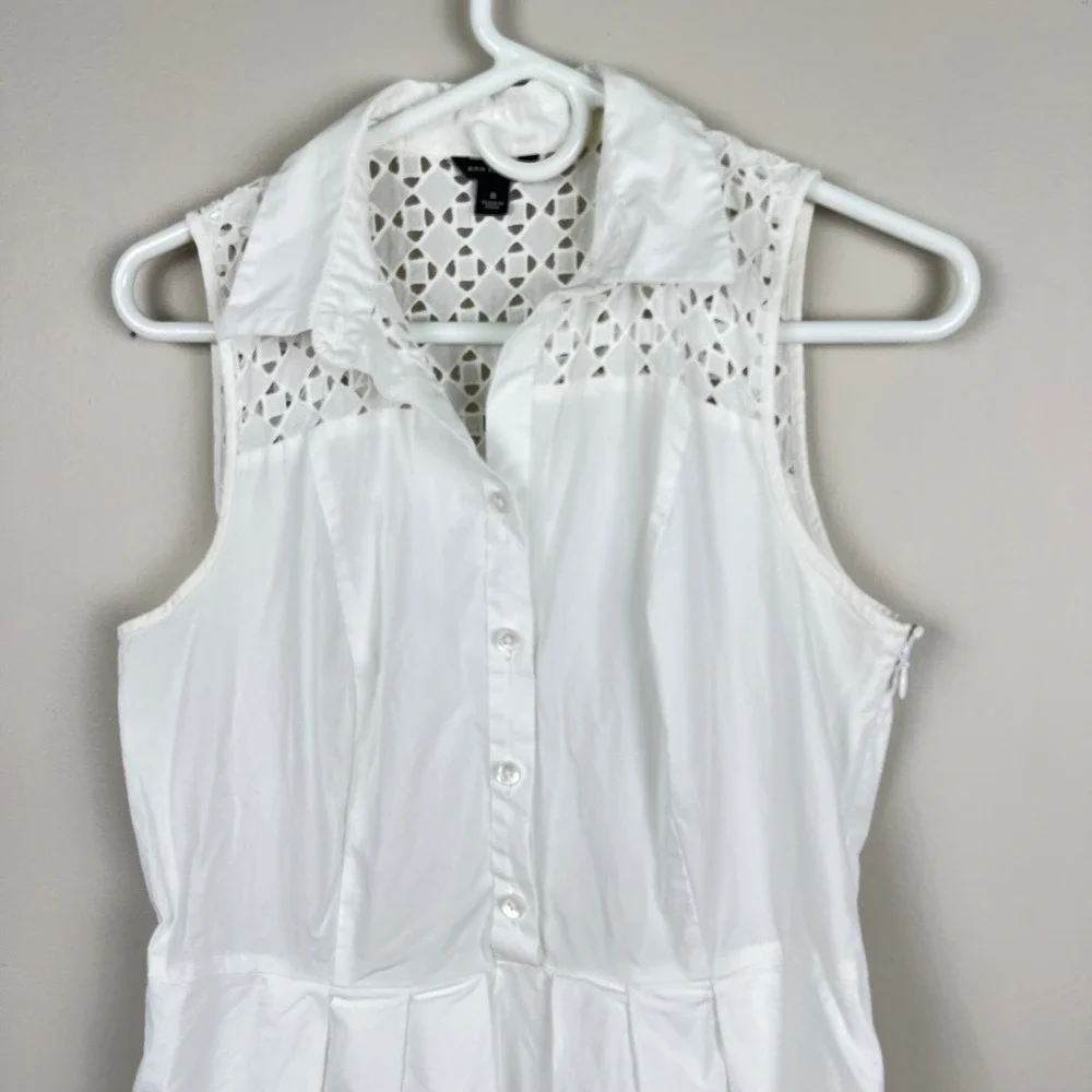 Ann Taylor Dress Eyelet Lace Fit & Flare 6 White Sleeveless Shirtdress Summer - Picture 6 of 13
